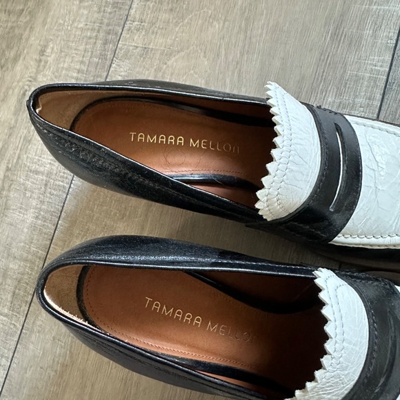 Tamara Mellon RARE black and white wood heel loafers - Picture 4 of 5